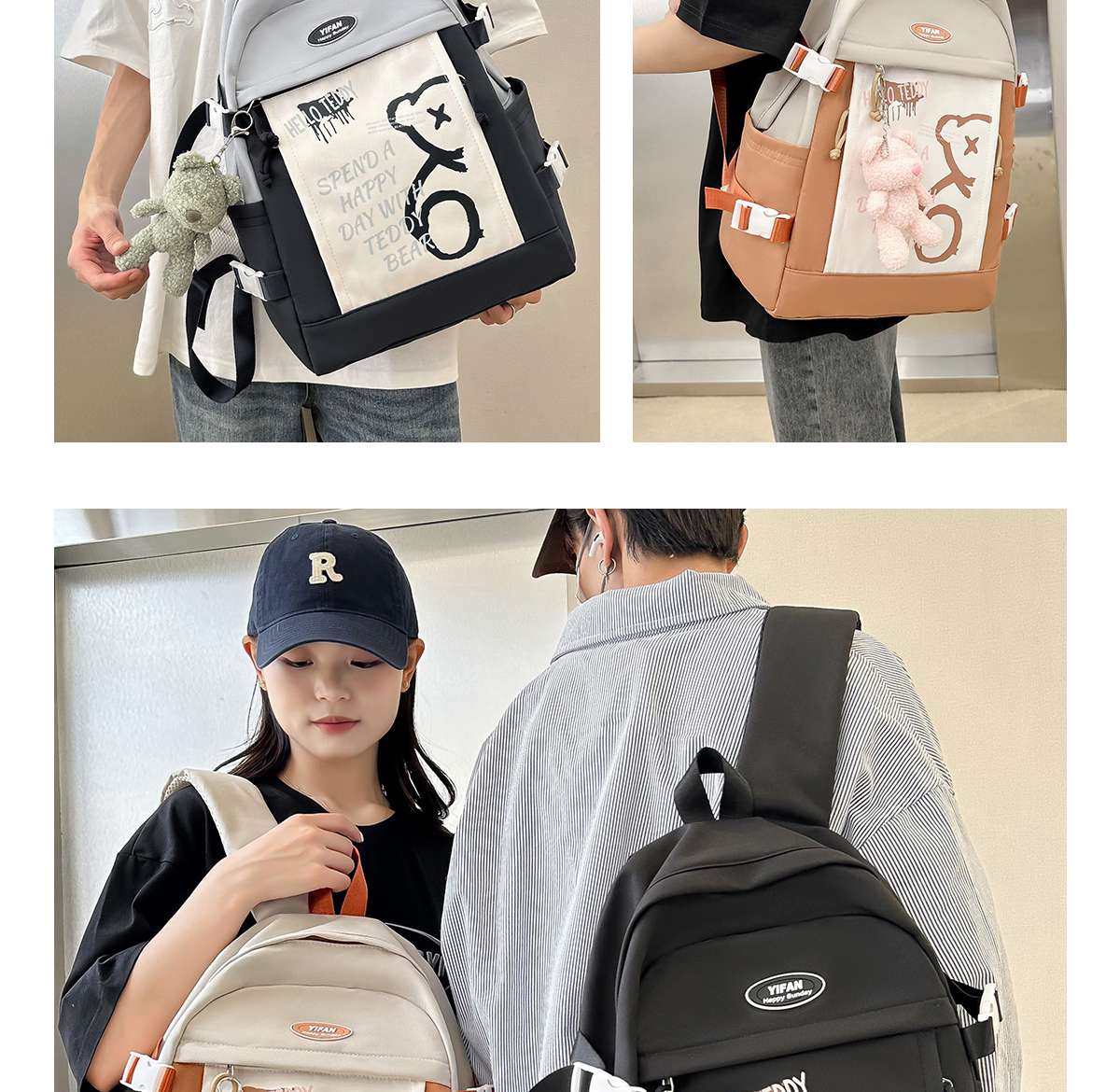 防水リュック クマのぬいぐるみ付き 学生リュック